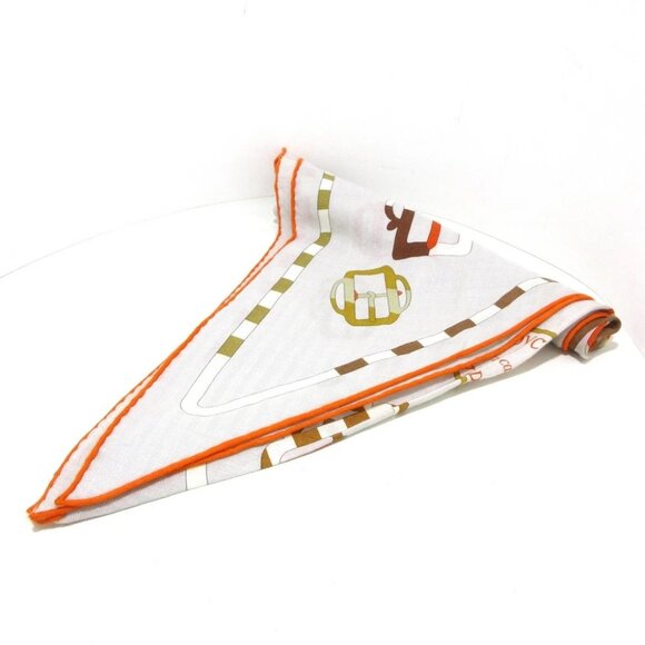 Hermes Accessories - Auth HERMES Triangle Geant - Light gray Orange Multi Cashmere Silk Scarf